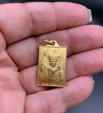 Vintage  Rare Gold Tone Catholic Pope John Paul II  Pendant Medal  80s picture