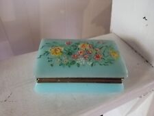 Beautiful Floral Vintage Vanity Trinket Box Jewelry Box Hard Plastic Hinged Blue picture