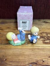 Enesco Country Cousins Scooter Figurine Blonde Boy Bib Overalls Tumbling 2 Piece picture