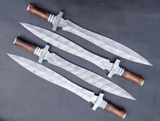 LOT OF 4 CUSTOM HANDMADE DAMASCUS STEEL ROMAN GLADIOUS SWORD WITH LEATHER SHEATH picture