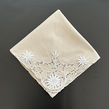 Vintage - Ecru & White Embroidered Table Cloth - 108cm x 110cm picture