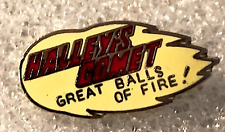 Vtg Halley's Comet Great Balls of Fire Space Pin Button NOS New 1980s picture