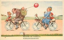 Postcard 1930s bicycle cycling family children outing humor 23-12758 picture