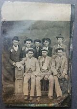 Large group of MEN view of studio backdrop Victorian TINTYPE photo affectionate picture