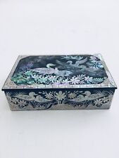 Korean Mother Of Pearl Trinket Lacquer Box Birds 4.25 x 2.75 x 1.25 New picture