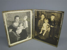 Vintage Metal Dual-Frame Photograph Set Mother w/ Her Little Girl & Boy picture
