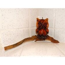 Vintage Owl Candle Perched on Wood 1970s mcm retro kitsch handmade collectable picture