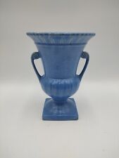 Vintage Haeger Pottery Blue Matte Urn Vase Dotted Scroll Handles #730-C 1940s 9