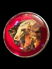 Vintage Domed Glass Bridal Rosette Button Horse Trio picture
