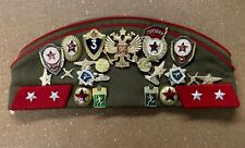 Vintage Soviet Union Russian Military Garrison Hat with 25 pins USSR 3 Patches picture