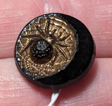 Vintage Spider Glass Button Black Gold Tone Off Center Web picture