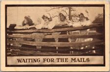 1911 Romance Greetings Postcard Girls in Bonnets at Fence WAITING FOR THE MAILS picture