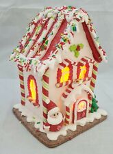 Gingerbread House Candy Stripe White Red LED Light Up Claydough 7