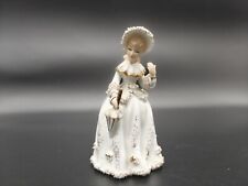 Vintage Lefton Porcelain Victorian Lady Figurine KW 1569 White w/ Gold Dress picture
