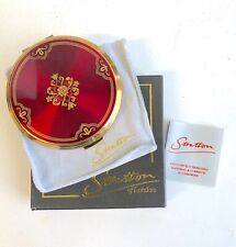 RARE VINTAGE STRATTON ART DECO GOLD & RED ENAMEL COMPACT WITH MIRROR 1970's NOS picture