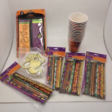 NOS Vintage Halloween Lot Pencils, Napkins, Rulers, Drink Cups Party Sup… picture
