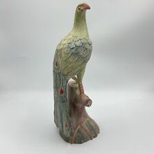 Hand Carved Wood Peacock Bird Pastel Colors Figurine Sculpture 12” tall picture