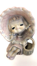Vintage UCTCI Girl Big Hat Eyelashes Pink Japan Ceramic Figurine Holly Hobby MCM picture
