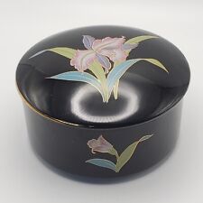 Otagiri Black Orchid Trinket Jewelry Box Covered Dish Lid VTG Japan Retro Decor picture