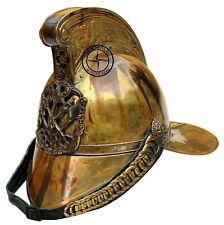 Antique British Firefighter Helmet French Firemans Leather Brass Propagation picture