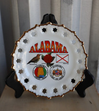 Vtg Porcelain Plate Scalloped edge Alabama State Flag Yellowhammer Bird Camellia picture