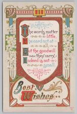 Greetings~Best Wishes~Colorful Banners & White Flowers~Unposted Vintage Postcard picture