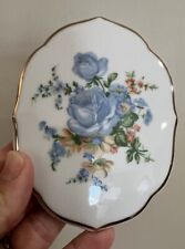 Vintage, Ceramic, Lidded Trinket Box, Blue Rose/Floral Pattern With Gold Trim picture