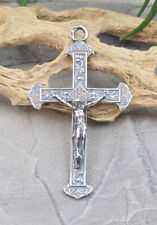 Sterling Silver IHS Ornate Floral Crucifix Pendant Necklace Medium |Christ Jesus picture