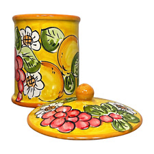 Italian Biscotti Jar, Small, Yellow Fruit & Floral Design, Handmade in Italy picture