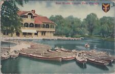 c1910s boat house Lincoln Park Chicago Illinois boats lake dock postcard C240 picture