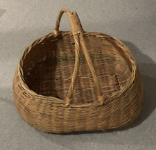 21” Vtg Willow Basket Large Wicker Gathering Oval Handle Hand Woven Farm Country picture