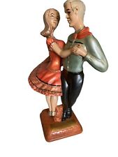 Vintage 70s Ceramic Square Dancing Couple Statue 13