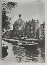 Postcard Pittoresque Amsterdam Singel with Lutheran Church Boat Barge B and W A4 picture