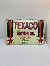 TEXACO GOLDEN MOTOR OIL CLEAN CLEAR TIN SIGN 8