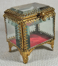 Antique French Ormolu Gilded Metal Beveled Glass Jewelry Casket Box wedding ring picture