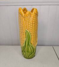Vintage Distressed Majolica Style Corn on The Cob Husk Vase 9.5