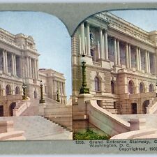 c1900s Washington DC Grand Entrance Stairway Library Litho Photo 3D Stereo V6 picture