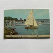 Chautauqua NY New York Shore Line Miller Bell Tower c1960 Postcard Boats VTG picture