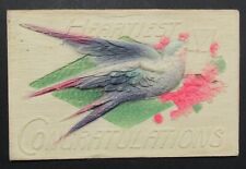 Heartiest Congratulations Bird Vintage Heavily Embossed Postcard Posted 1915 picture