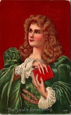 The Soul's Awakening Postcard Pretty Red Hair Woman Art 1910 Unused  RG picture