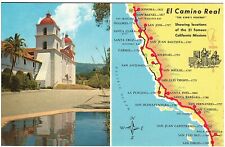 Vintage Santa Barbara Mission Postcard - El Camino Real California Missions Map picture