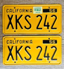 Vintage 1956 California License Plates Matched Pair XKS 242 Yellow Black ‘62 tag picture