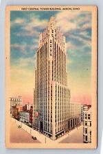 Akron OH-Ohio, First Central Tower Building, Advertisement, Vintage Postcard picture
