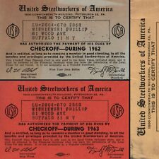 Vtg. 1962-64 Buffalo USWA Union Dues Card Lot 60s United Steelworkers of America picture