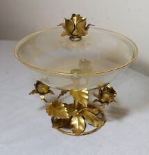 vintage handmade Italian wrought iron glass lidded bowl centerpiece candy dish  picture