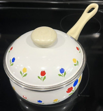 Tulip Tyme Collection Sauce Pan Pot with LID Spain 1985 Floral Print VTG 80s picture
