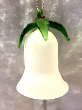 Vintage 1970s Frosted Glass Christmas Bell & Clapper Holly Berries Ornament 2.5” picture