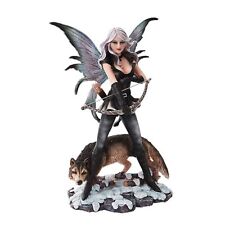 PTC 10 Inch Warrior Winged Fairy with Wolf and Bow Statue Figurine picture