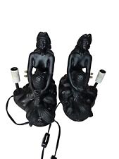 1 Pair *Rare Art Deco Mermaid Nude Figural Accent Lamp Desk Shade Flat Black MCM picture