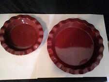 Set of 2 Unique Dark Red Ruffled Pie Baker Plates picture